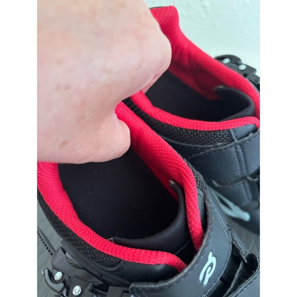 Peloton Cycling Shoes Black Red Trim & Cleats Size 38 Adjustable Straps - Picture 11 of 12